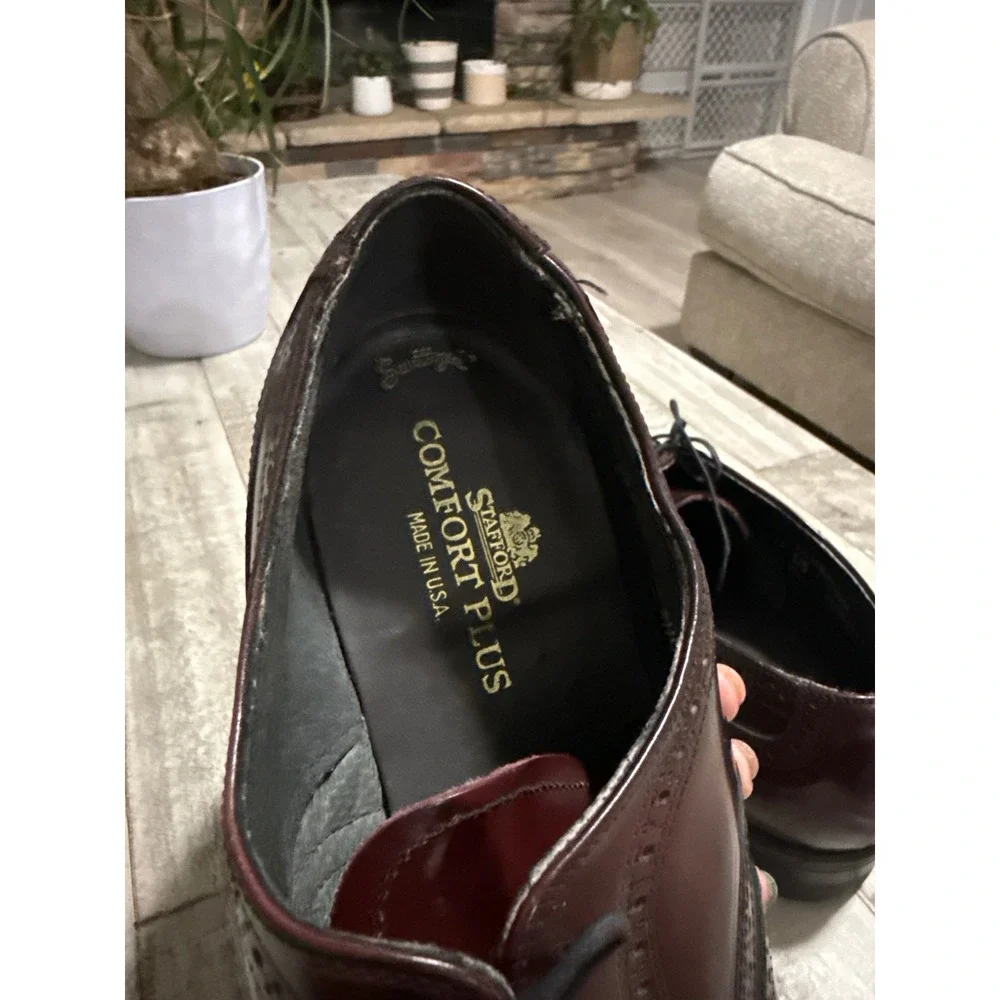 Stafford Comfort Plus Mens 12 Burgundy Leather Wingtip Oxford Dress Shoes USA